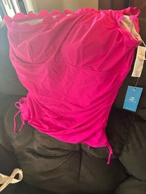 Cupshe Tropical Floral Pink off shoulder tankini and bikini bottom